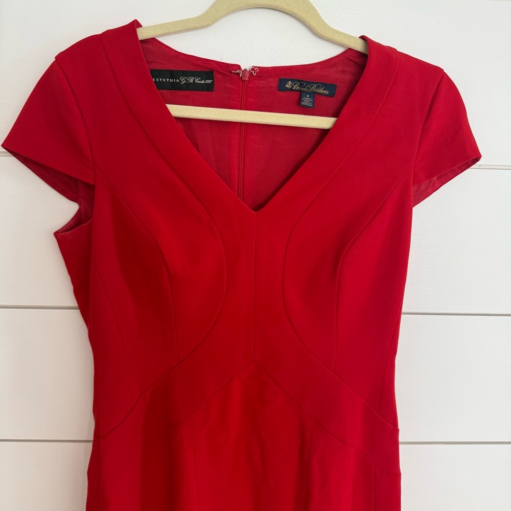 Brooks Brothers Dress Size 6 Red Form Fitting Wool Holiday Estethia G.B. Conte - Picture 2 of 11